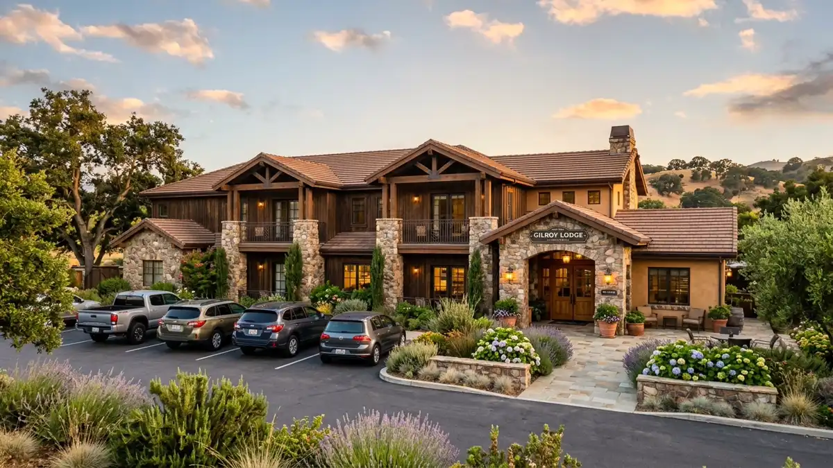 Hotels and accommodation options near mapped restrooms in Gilroy, California