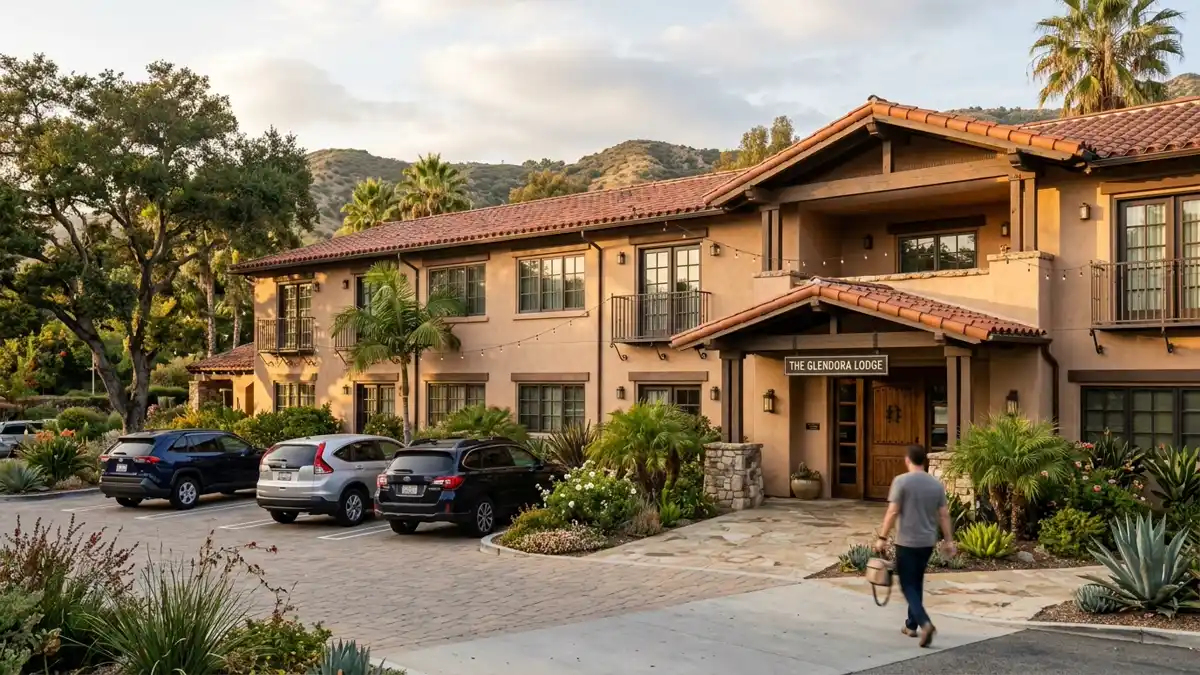 Hotels and accommodation options near mapped restrooms in Glendora, California