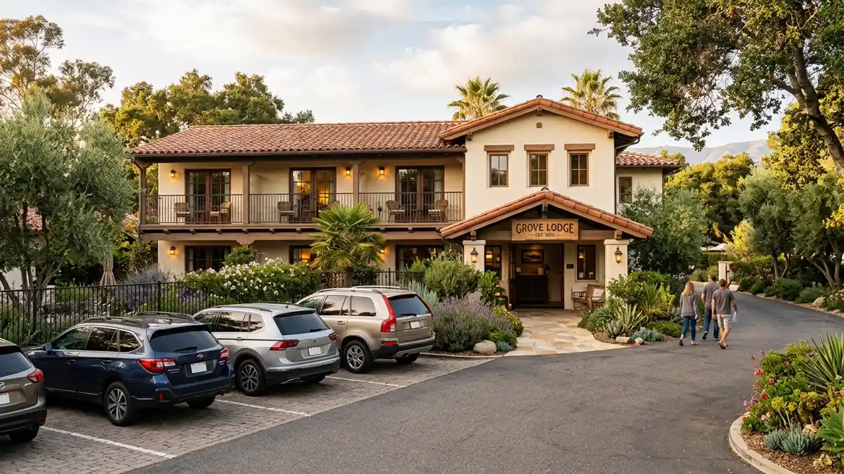 Hotels and accommodation options near mapped restrooms in Goleta, California