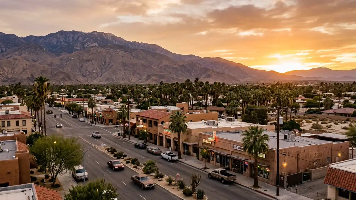 Public restroom locations mapped in Indio, California — 56 facilities across zip codes 92201, 92203, 92236