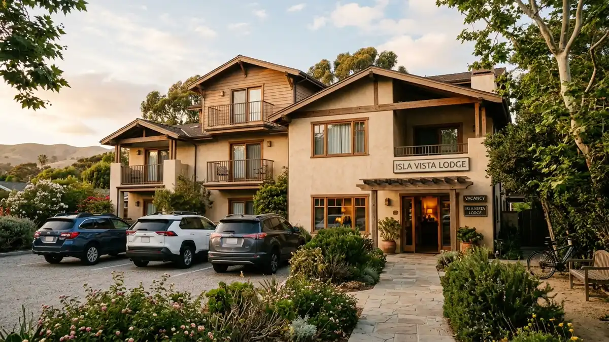 Hotels and accommodation options near mapped restrooms in Isla Vista, California