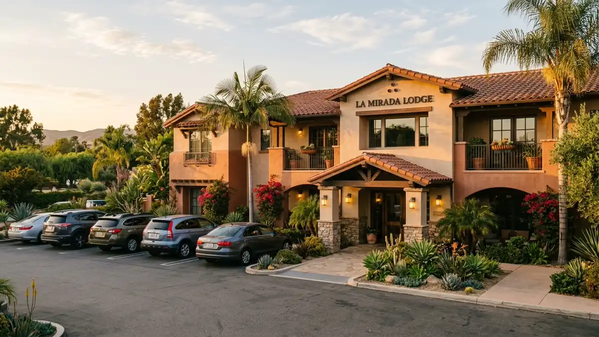 Hotels and accommodation options near mapped restrooms in La Mirada, California