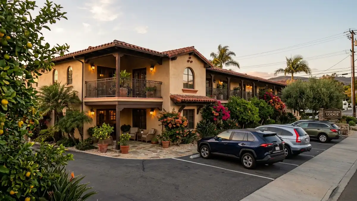 Hotels and accommodation options near mapped restrooms in Lemon Grove, California