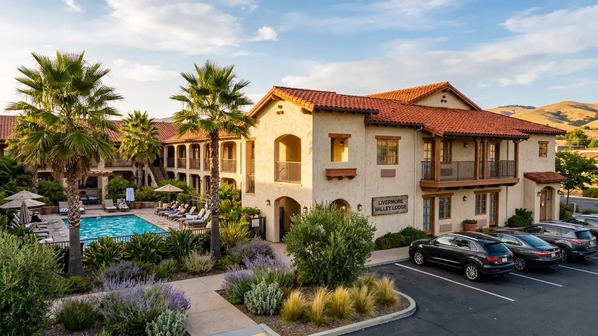 Hotels and accommodation options near mapped restrooms in Livermore, California