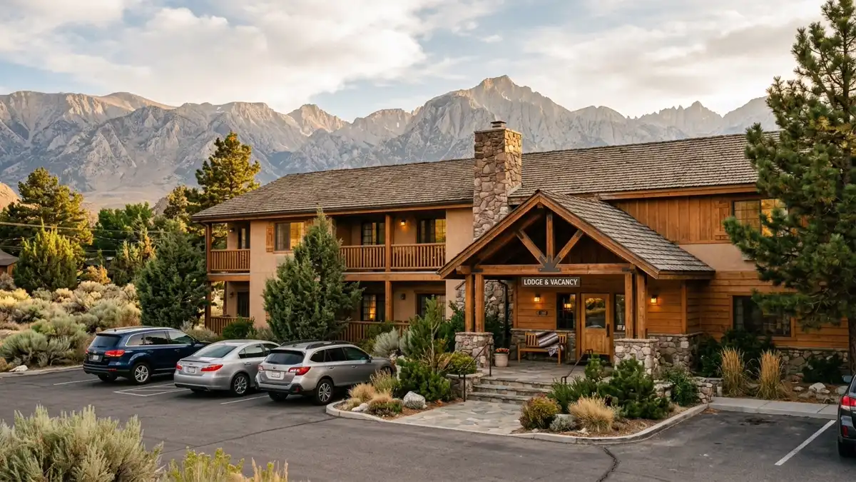 Hotels and accommodation options near mapped restrooms in Lone Pine, California