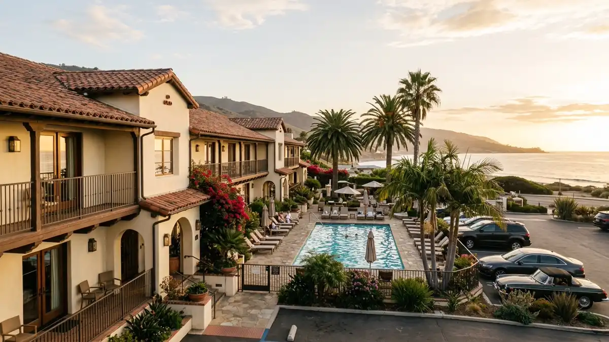 Hotels and accommodation options near mapped restrooms in Malibu, California