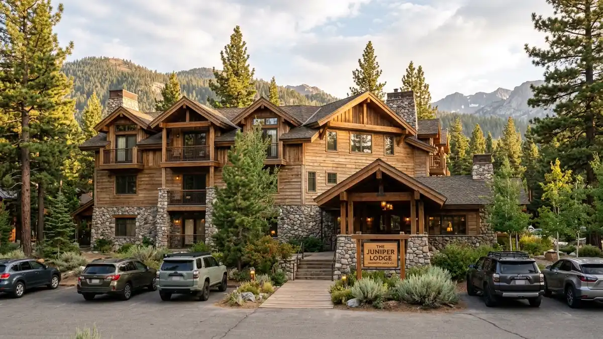 Hotels and accommodation options near mapped restrooms in Mammoth Lakes, California