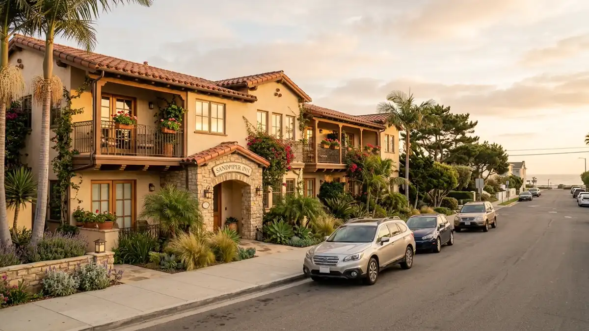 Hotels and accommodation options near mapped restrooms in Manhattan Beach, California