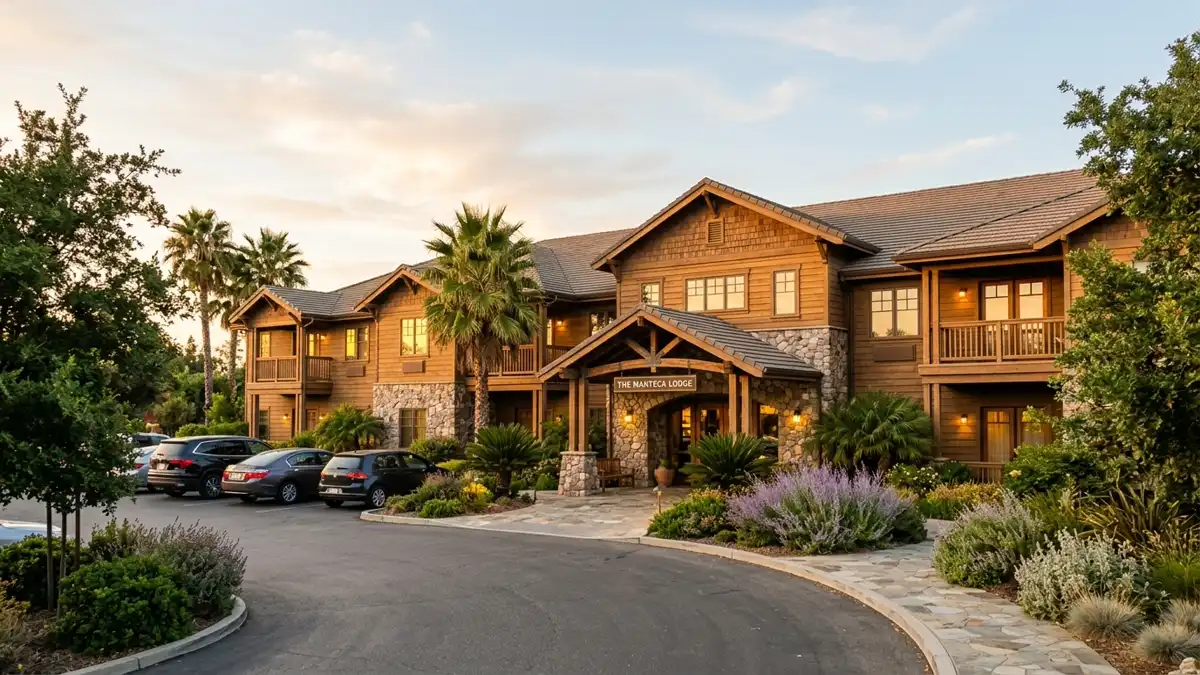 Hotels and accommodation options near mapped restrooms in Manteca, California