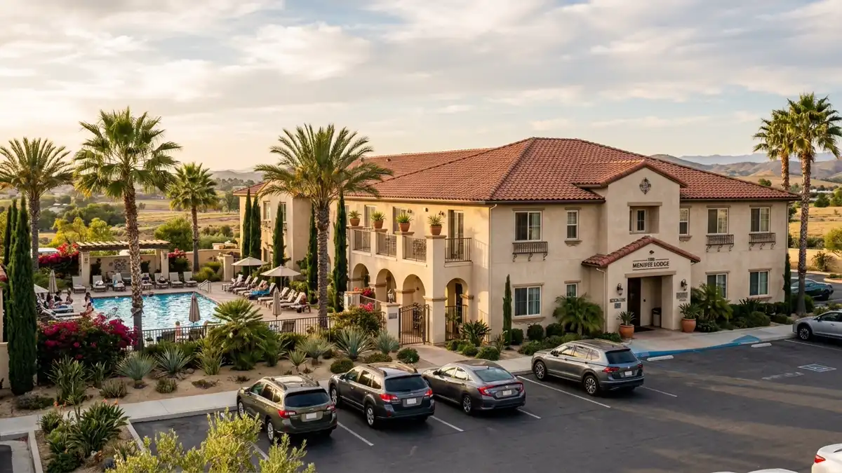 Hotels and accommodation options near mapped restrooms in Menifee, California