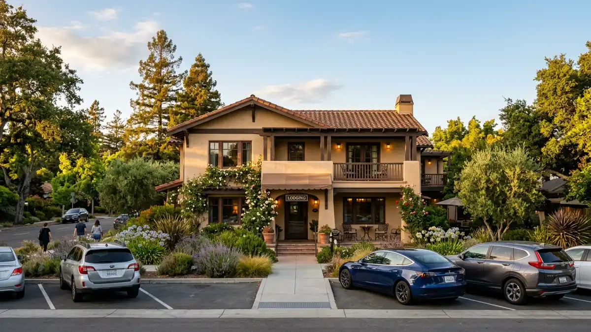 Hotels and accommodation options near mapped restrooms in Menlo Park, California