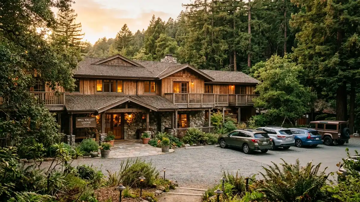 Hotels and accommodation options near mapped restrooms in Mill Valley, California