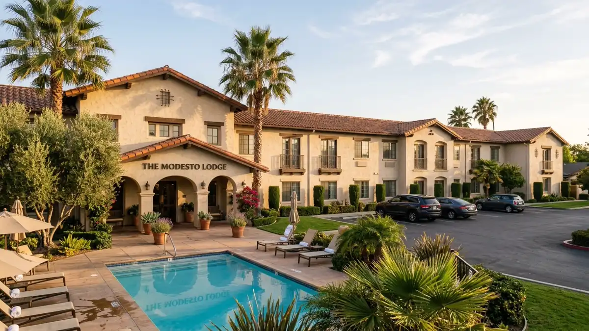 Hotels and accommodation options near mapped restrooms in Modesto, California