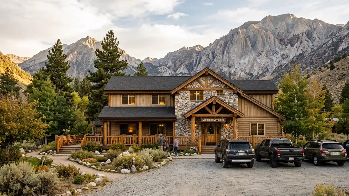 Hotels and accommodation options near mapped restrooms in Mono County, California
