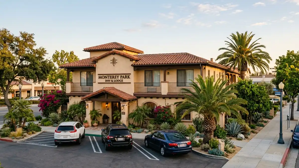Hotels and accommodation options near mapped restrooms in Monterey Park, California