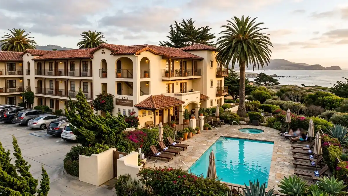 Hotels and accommodation options near mapped restrooms in Monterey, California