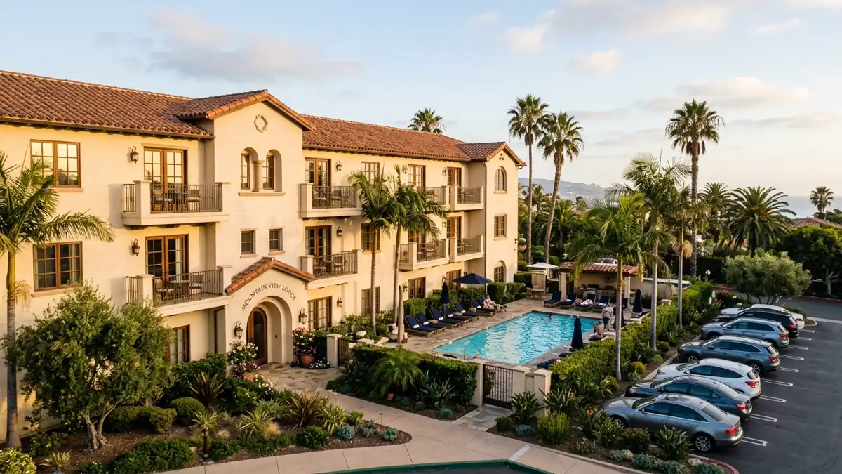 Hotels and accommodation options near mapped restrooms in Mountain View, California