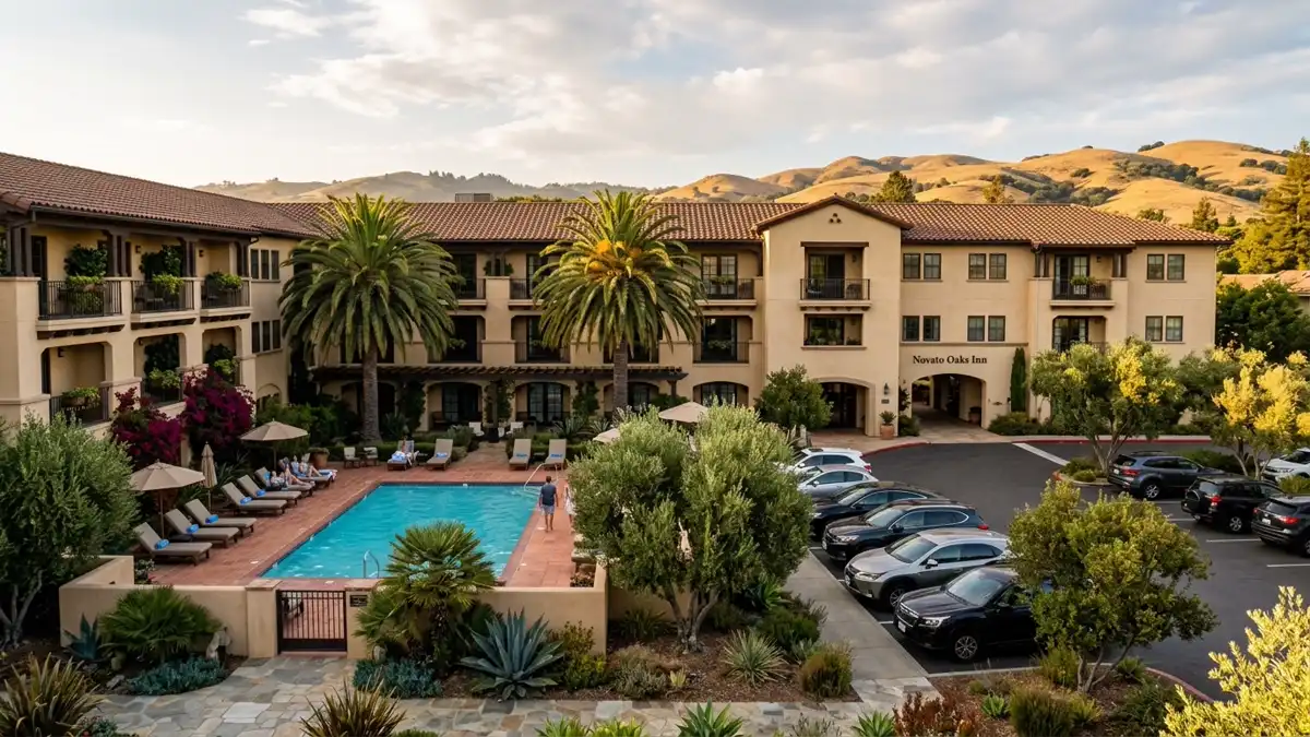 Hotels and accommodation options near mapped restrooms in Novato, California