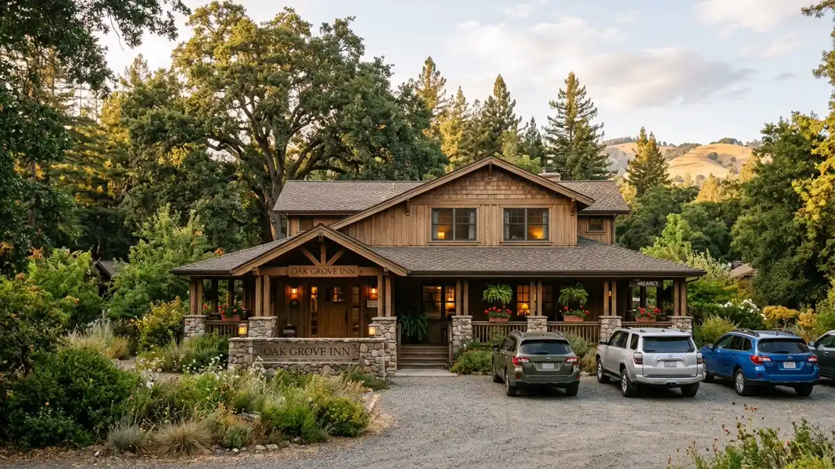 Hotels and accommodation options near mapped restrooms in Oak Grove, California