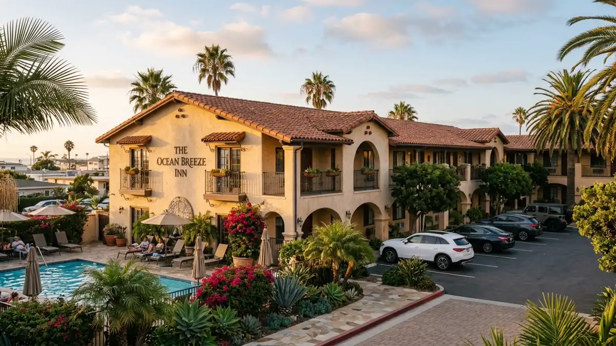 Hotels and accommodation options near mapped restrooms in Oceanside, California