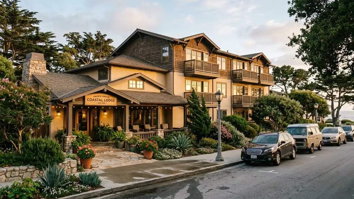 Hotels and accommodation options near mapped restrooms in Pacific Grove, California
