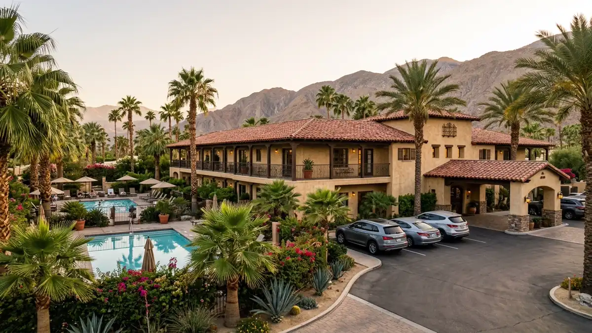 Hotels and accommodation options near mapped restrooms in Palm Desert, California