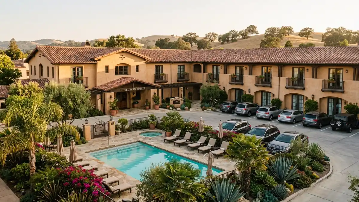 Hotels and accommodation options near mapped restrooms in Paso Robles, California