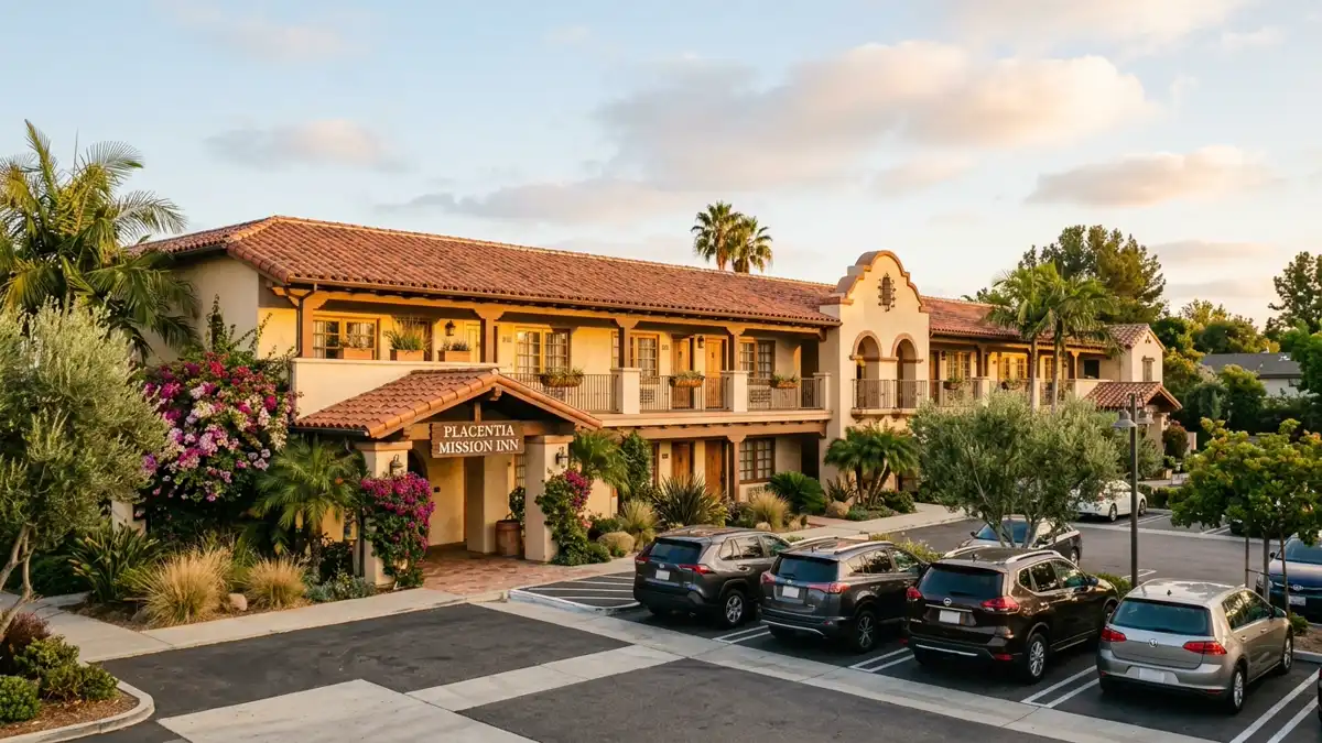 Hotels and accommodation options near mapped restrooms in Placentia, California