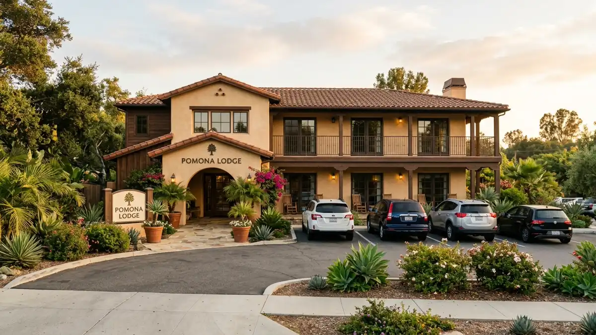 Hotels and accommodation options near mapped restrooms in Pomona, California