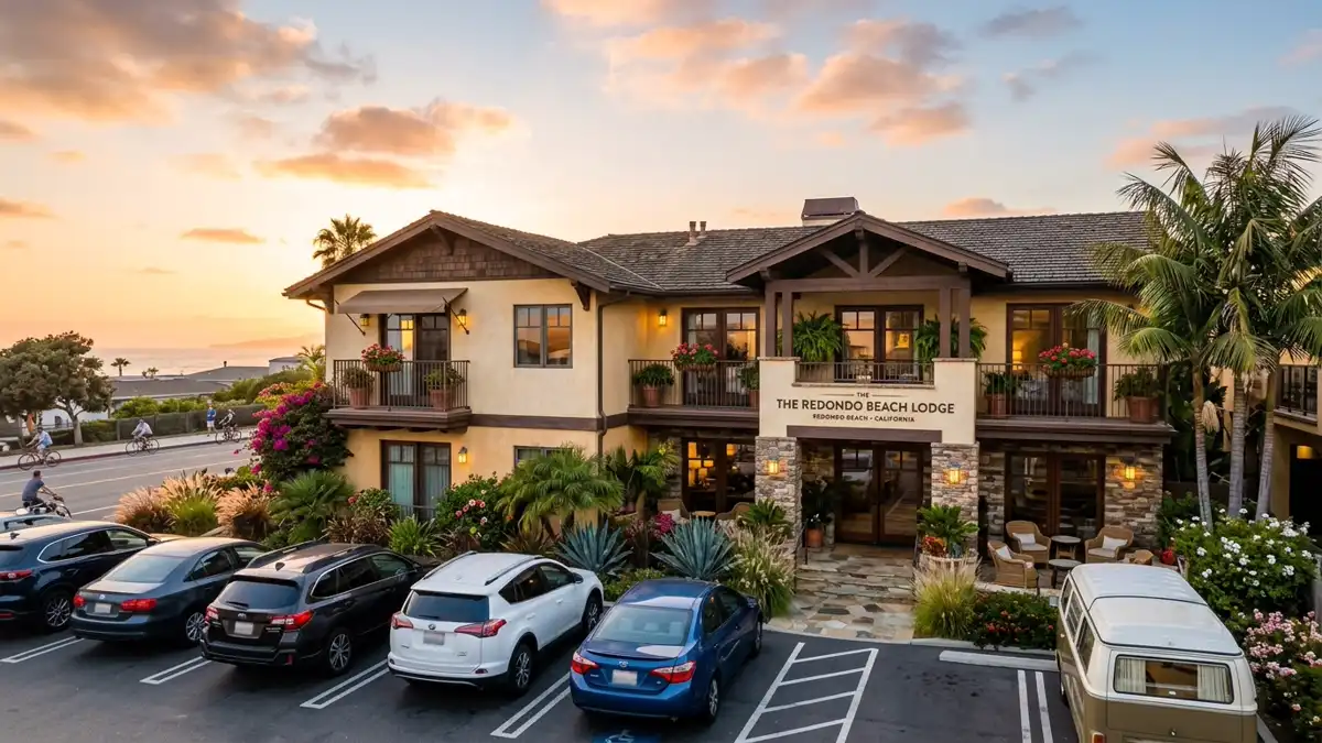 Hotels and accommodation options near mapped restrooms in Redondo Beach, California