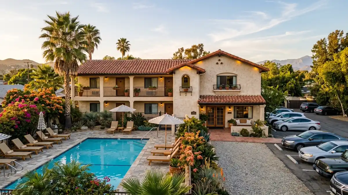 Hotels and accommodation options near mapped restrooms in Riverside, California