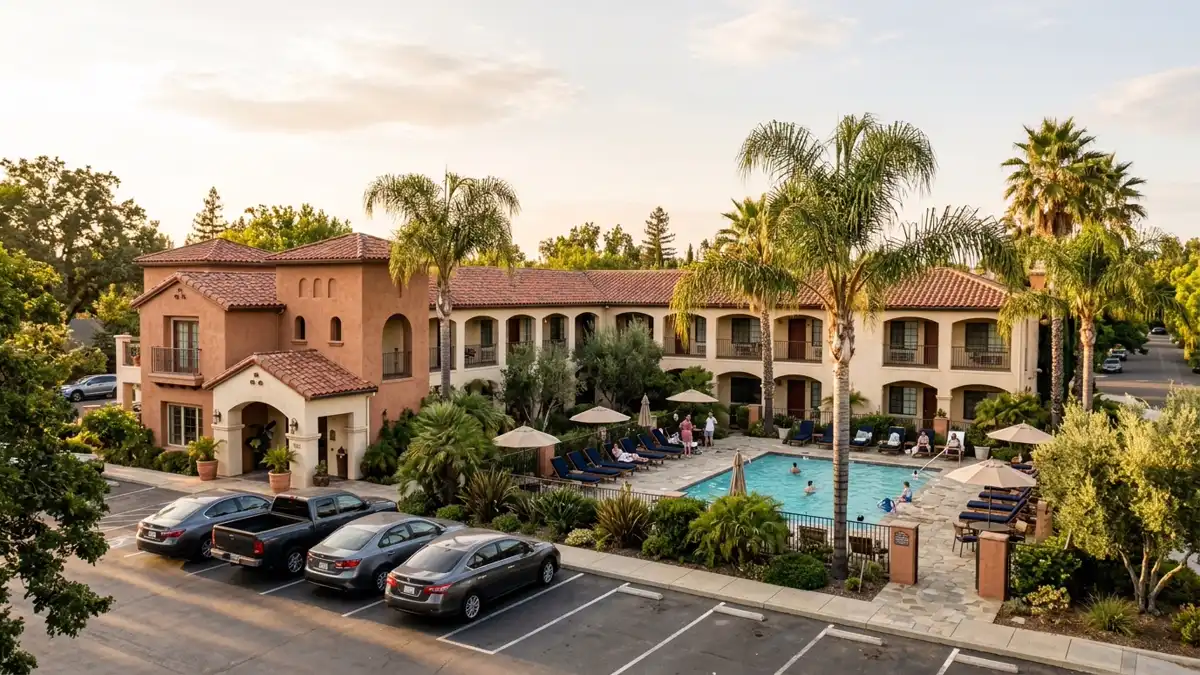 Hotels and accommodation options near mapped restrooms in Sacramento, California