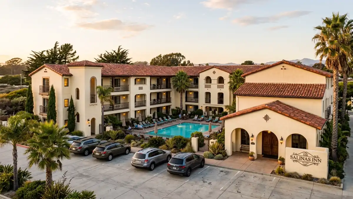 Hotels and accommodation options near mapped restrooms in Salinas, California