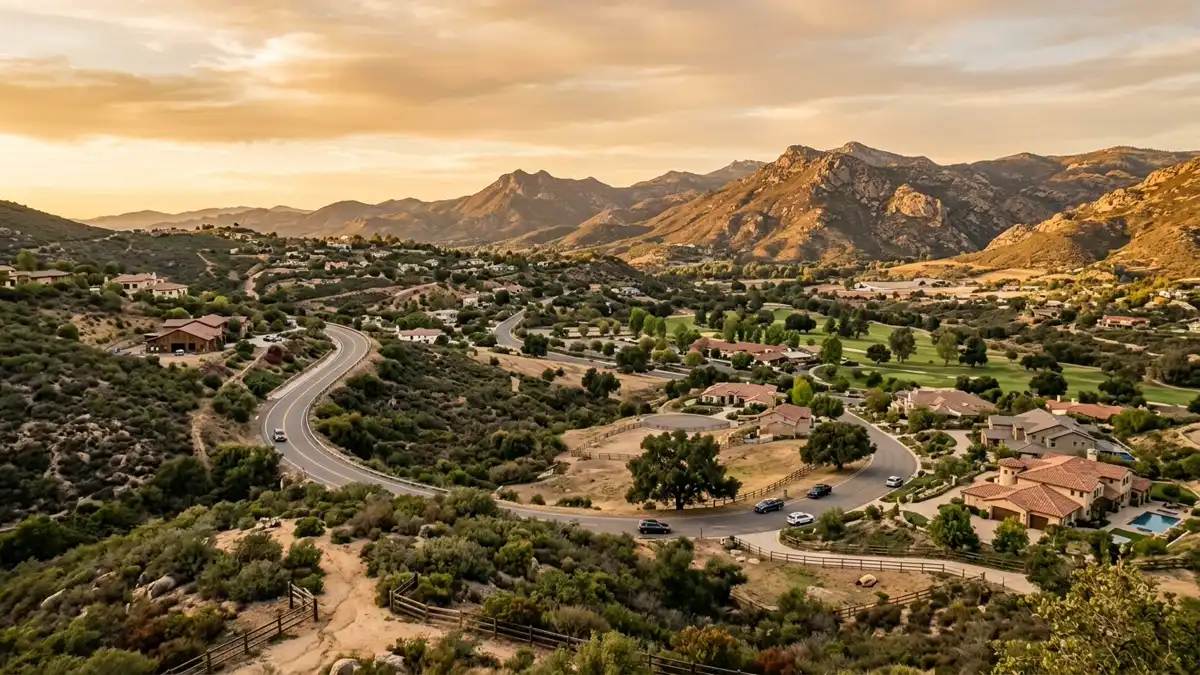 Public restroom locations mapped in San Diego Country Estates, California — 8 facilities across zip codes 92065