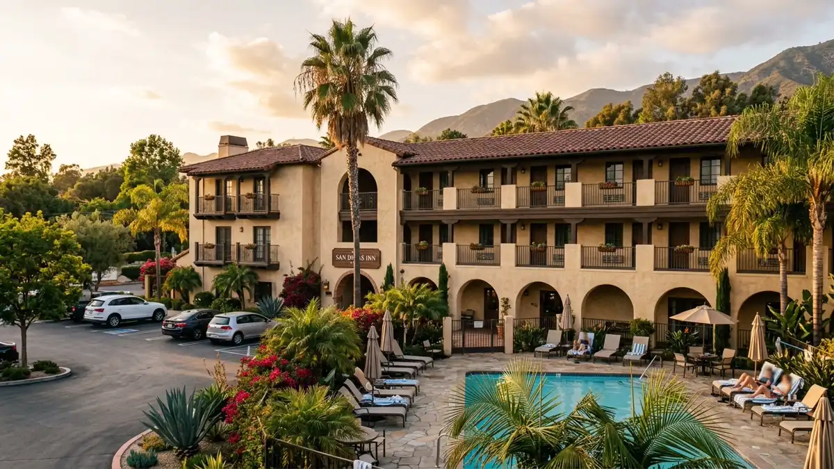 Hotels and accommodation options near mapped restrooms in San Dimas, California