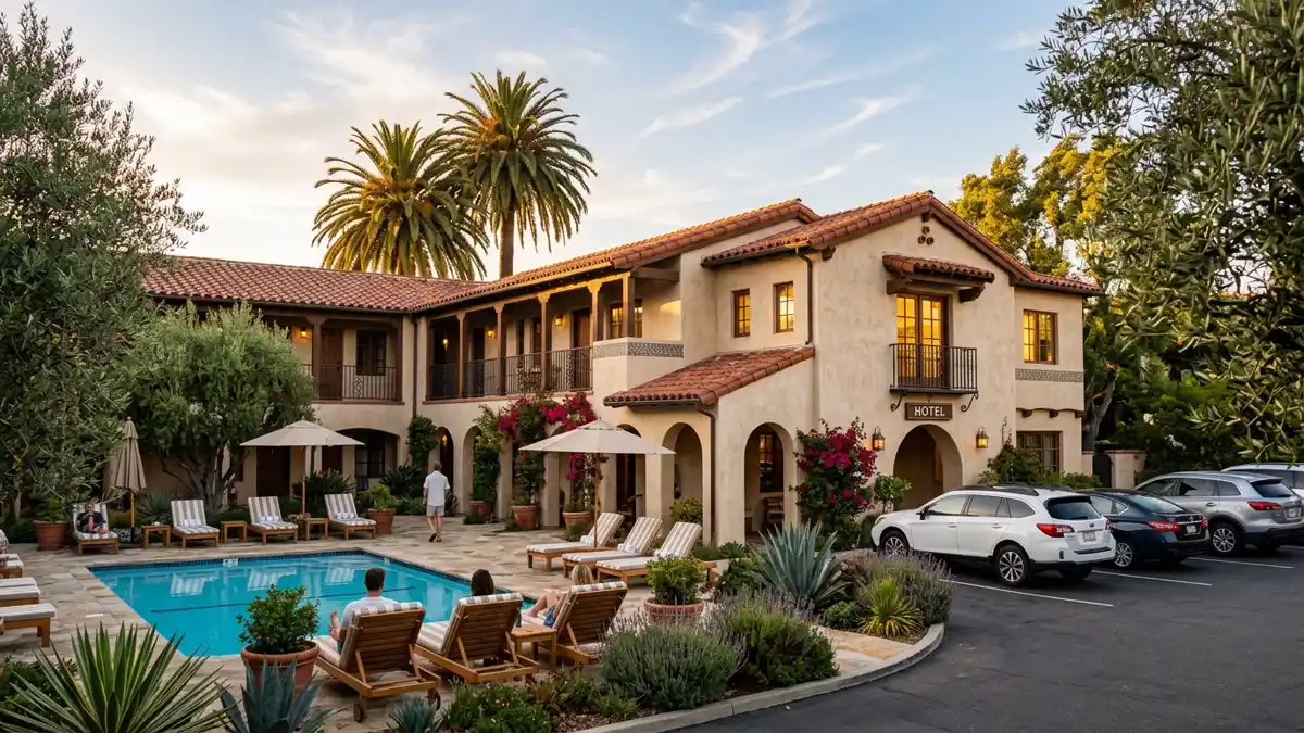 Hotels and accommodation options near mapped restrooms in San Mateo, California