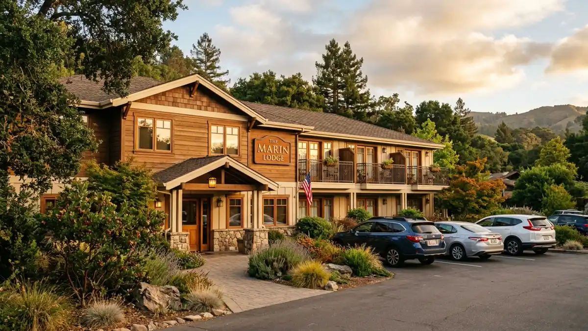 Hotels and accommodation options near mapped restrooms in San Rafael, California
