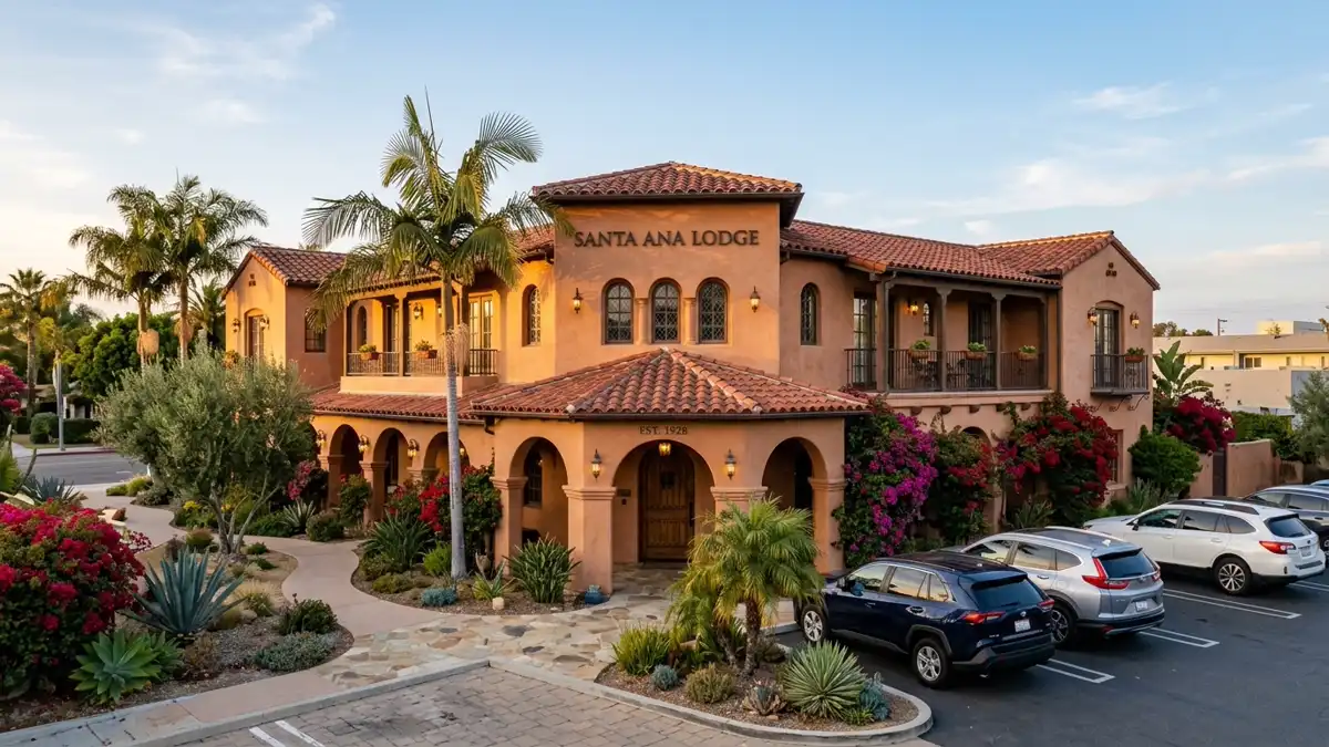 Hotels and accommodation options near mapped restrooms in Santa Ana, California