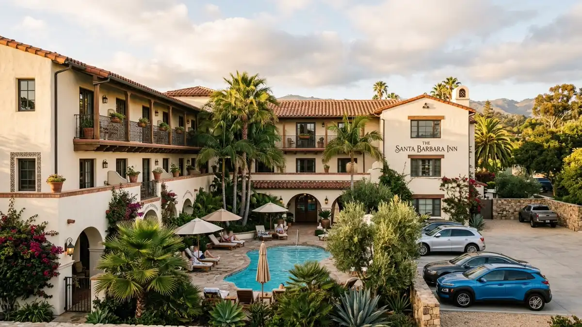 Hotels and accommodation options near mapped restrooms in Santa Barbara, California