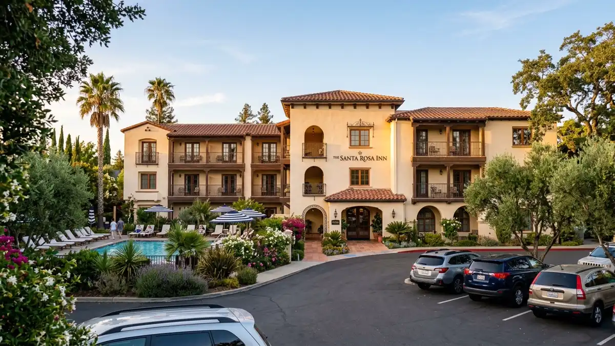Hotels and accommodation options near mapped restrooms in Santa Rosa, California