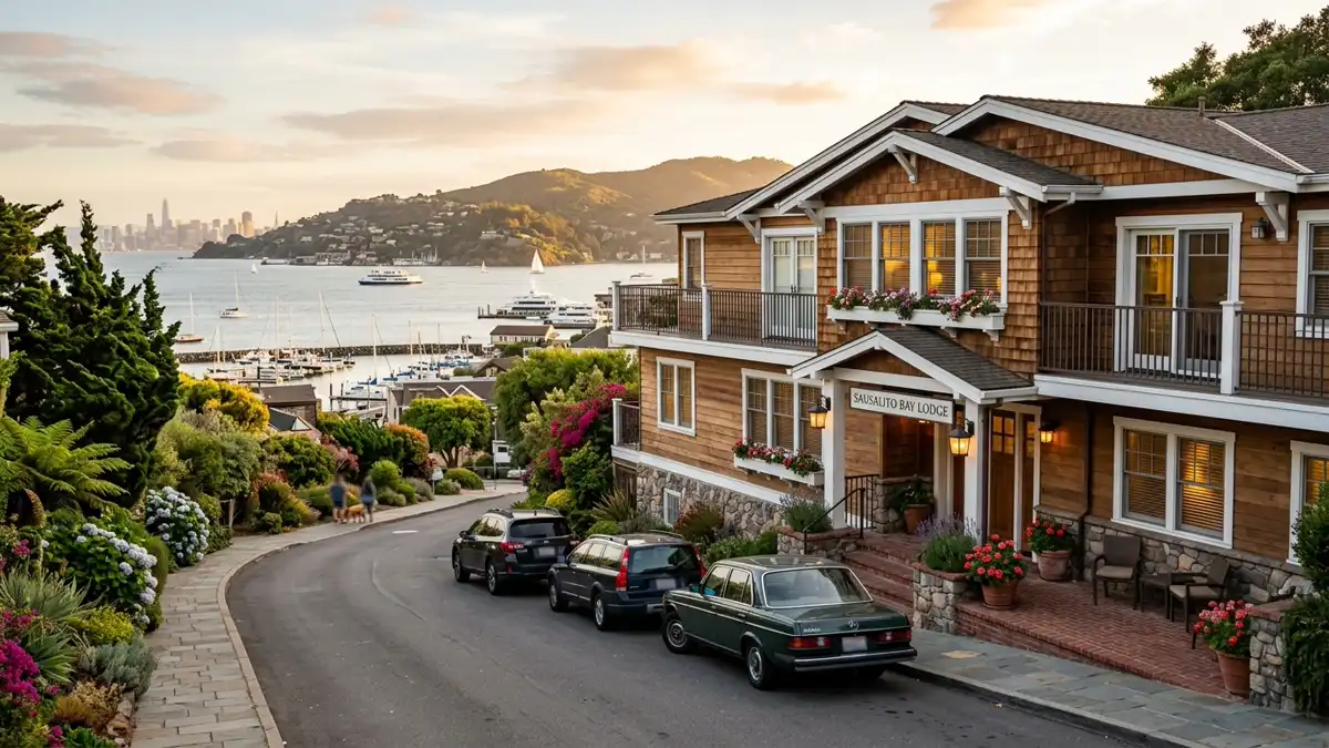 Hotels and accommodation options near mapped restrooms in Sausalito, California