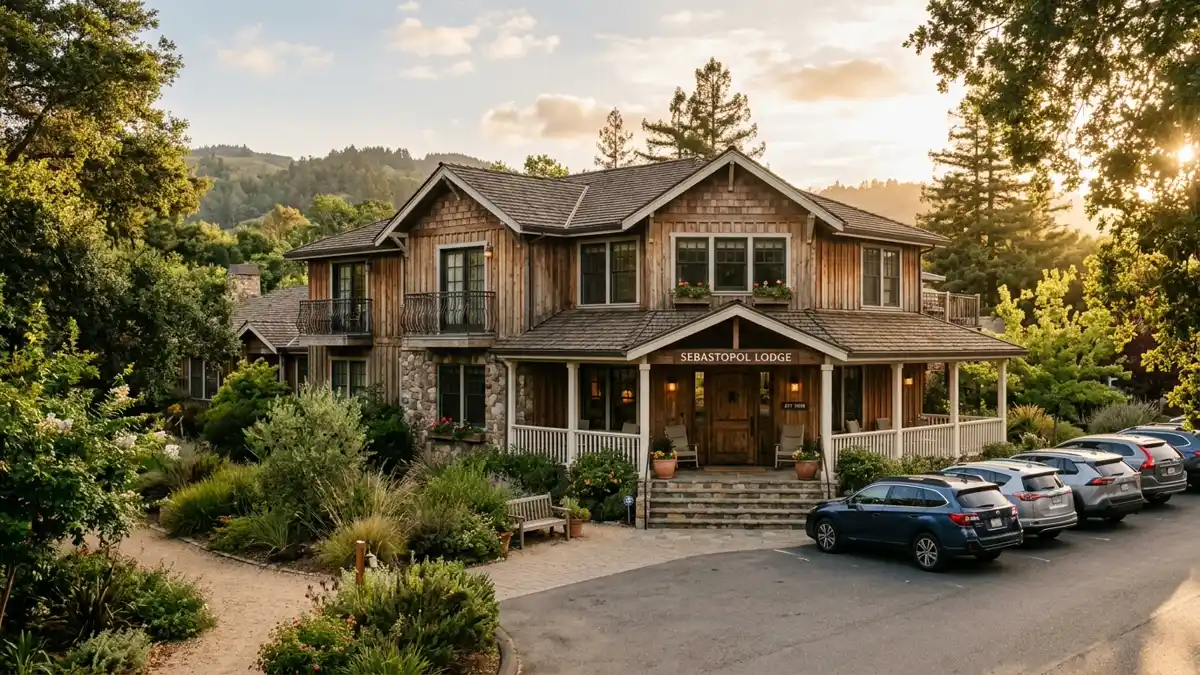 Hotels and accommodation options near mapped restrooms in Sebastopol, California