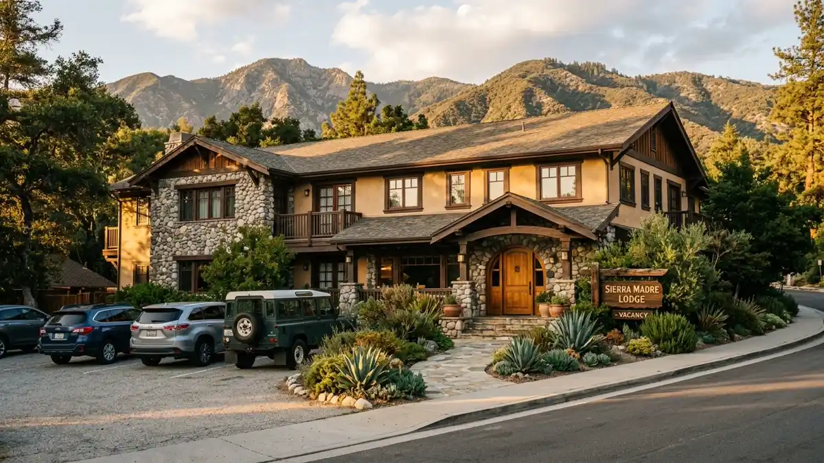 Hotels and accommodation options near mapped restrooms in Sierra Madre, California