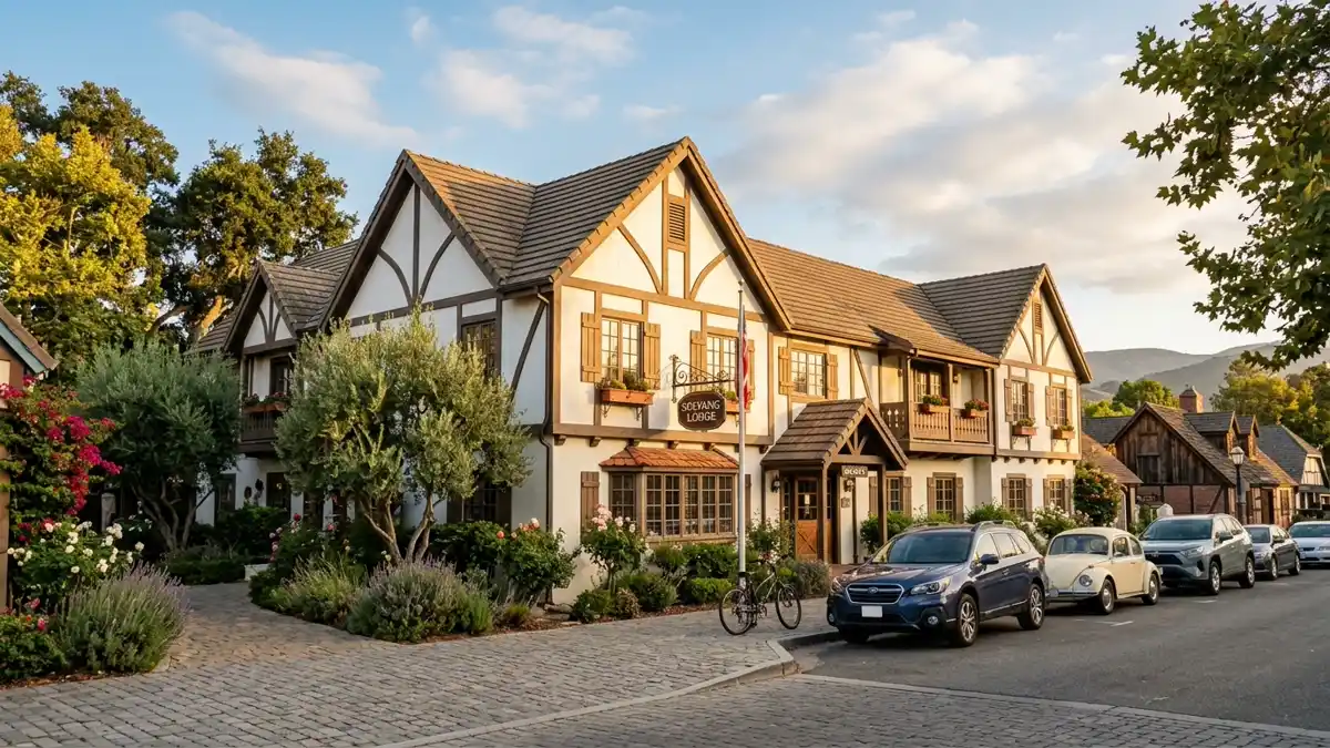 Hotels and accommodation options near mapped restrooms in Solvang, California