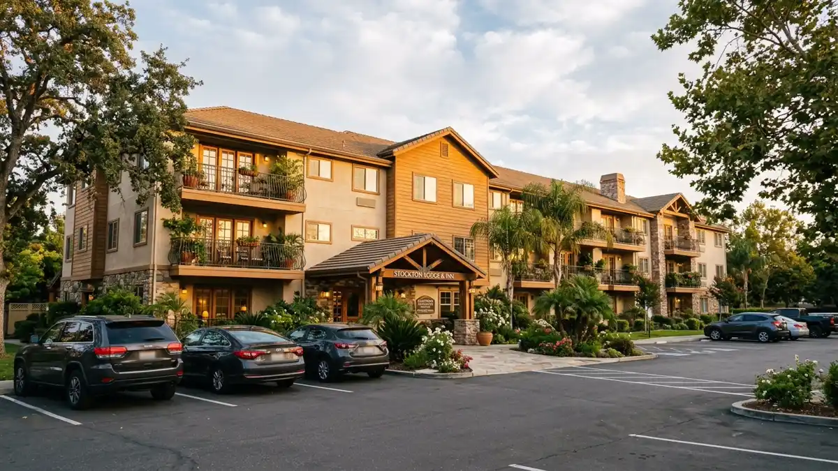 Hotels and accommodation options near mapped restrooms in Stockton, California