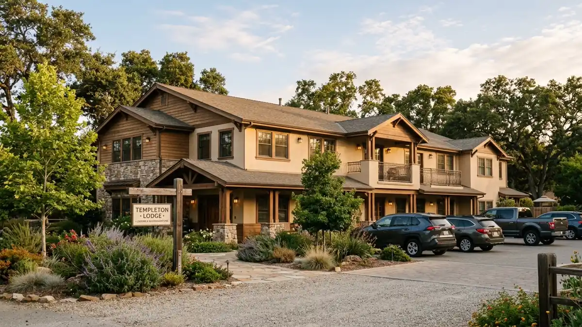 Hotels and accommodation options near mapped restrooms in Templeton, California
