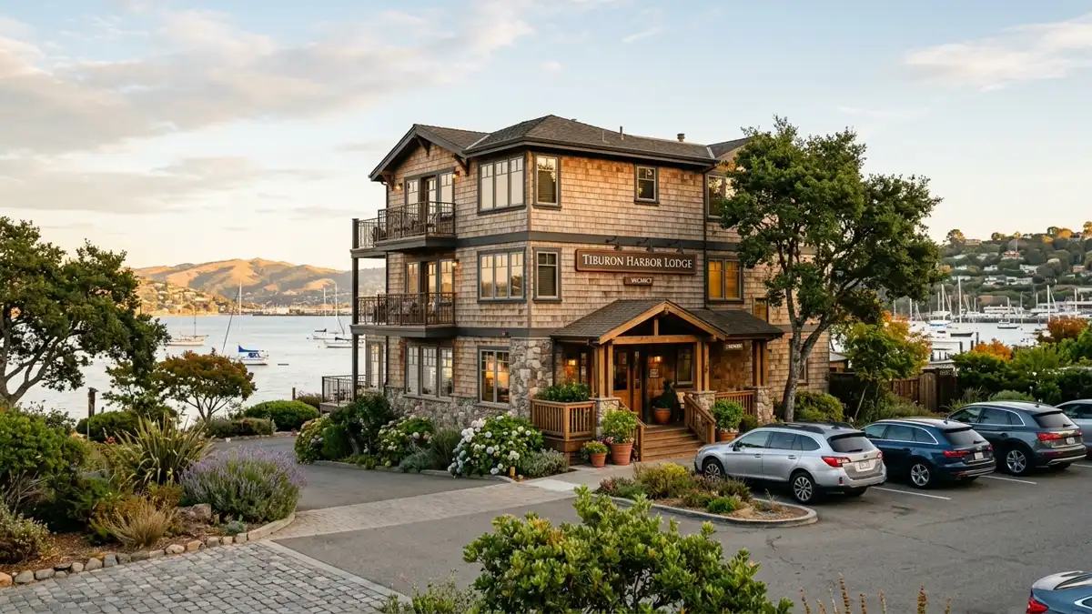 Hotels and accommodation options near mapped restrooms in Tiburon, California