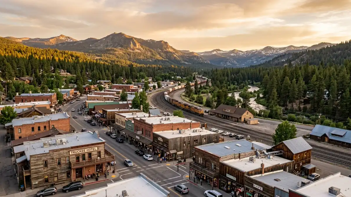 Public restroom locations mapped in Truckee, California — 24 facilities across zip codes 95161, 96160, 96161
