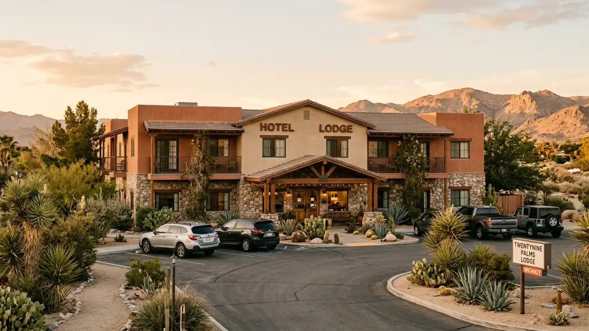 Hotels and accommodation options near mapped restrooms in Twentynine Palms, California
