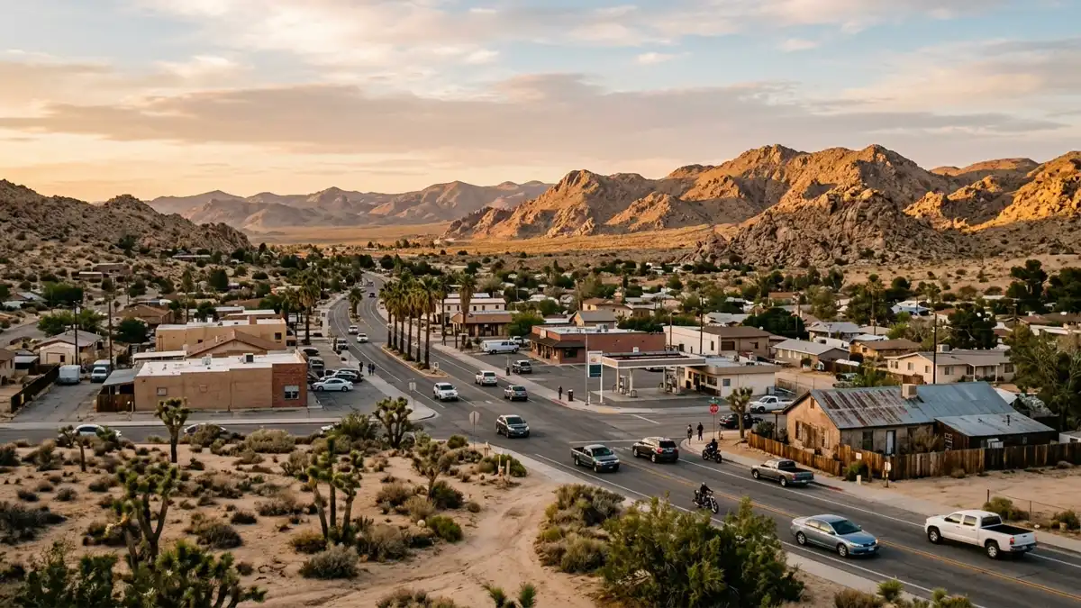 Public restroom locations mapped in Twentynine Palms, California — 18 facilities across zip codes 92277, 92278